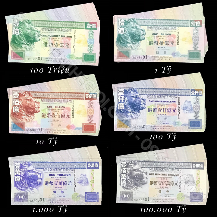 Bộ 6 tờ Lưu Niệm HongKong Mệnh Giá Khủng